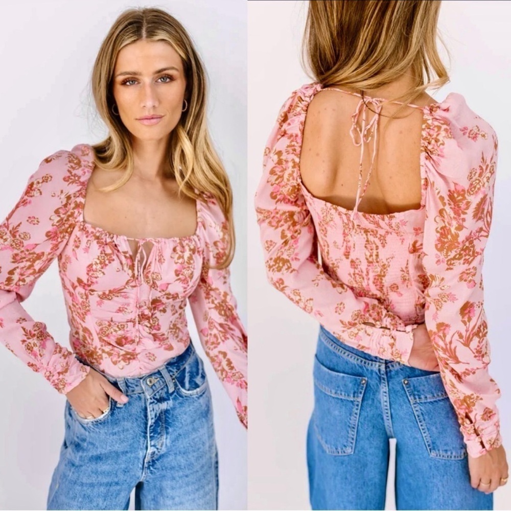 Free People Hilary Pink Floral Blouse